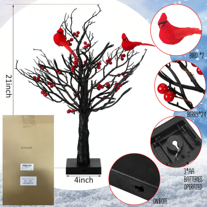đChristmas Lighted Mini LED Tree With Red Berries