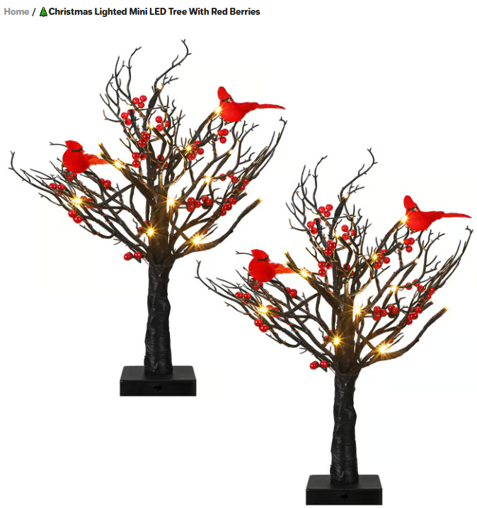 đChristmas Lighted Mini LED Tree With Red Berries